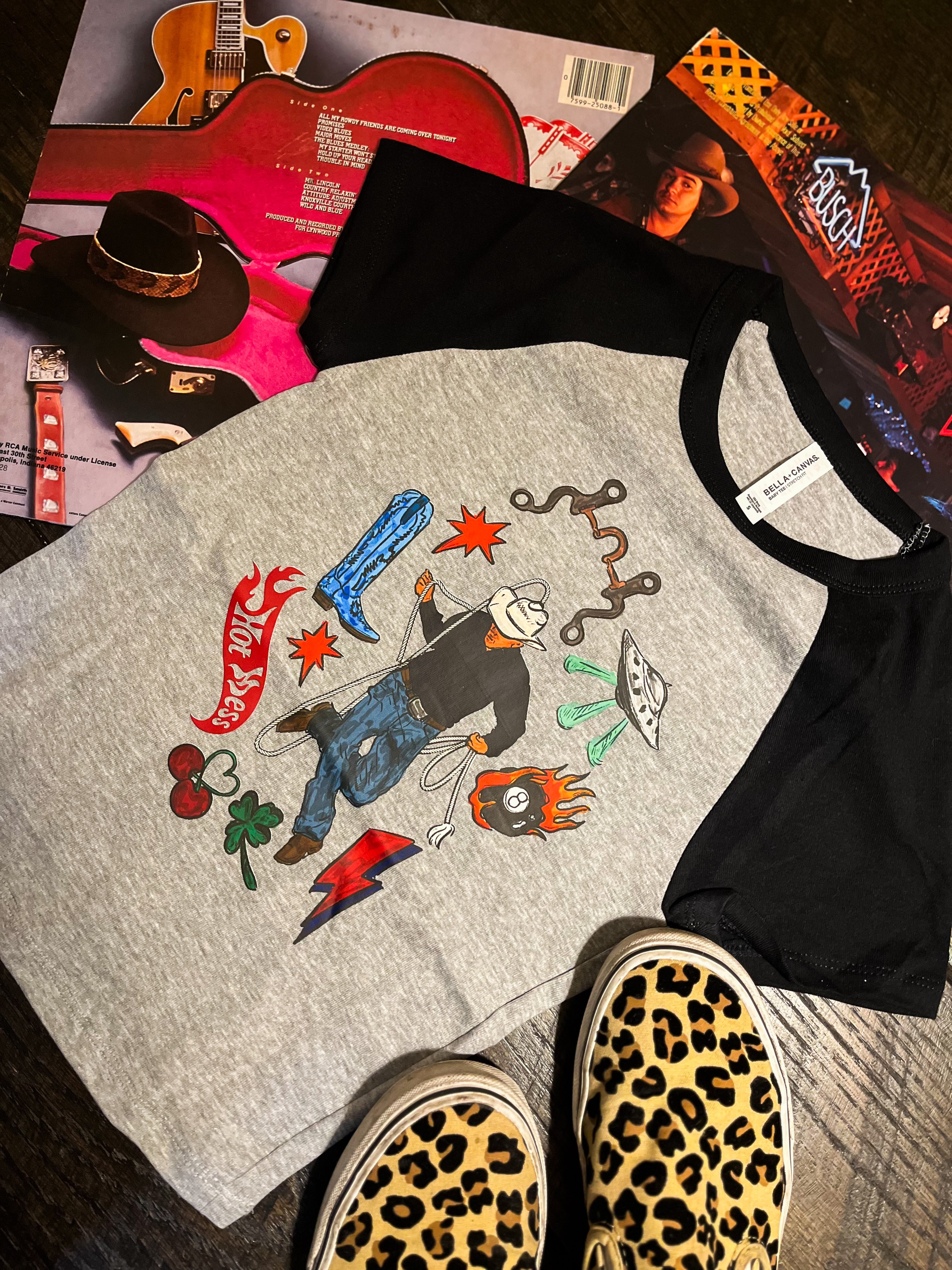 Rowdy Cowboy Collage Cropped Tee