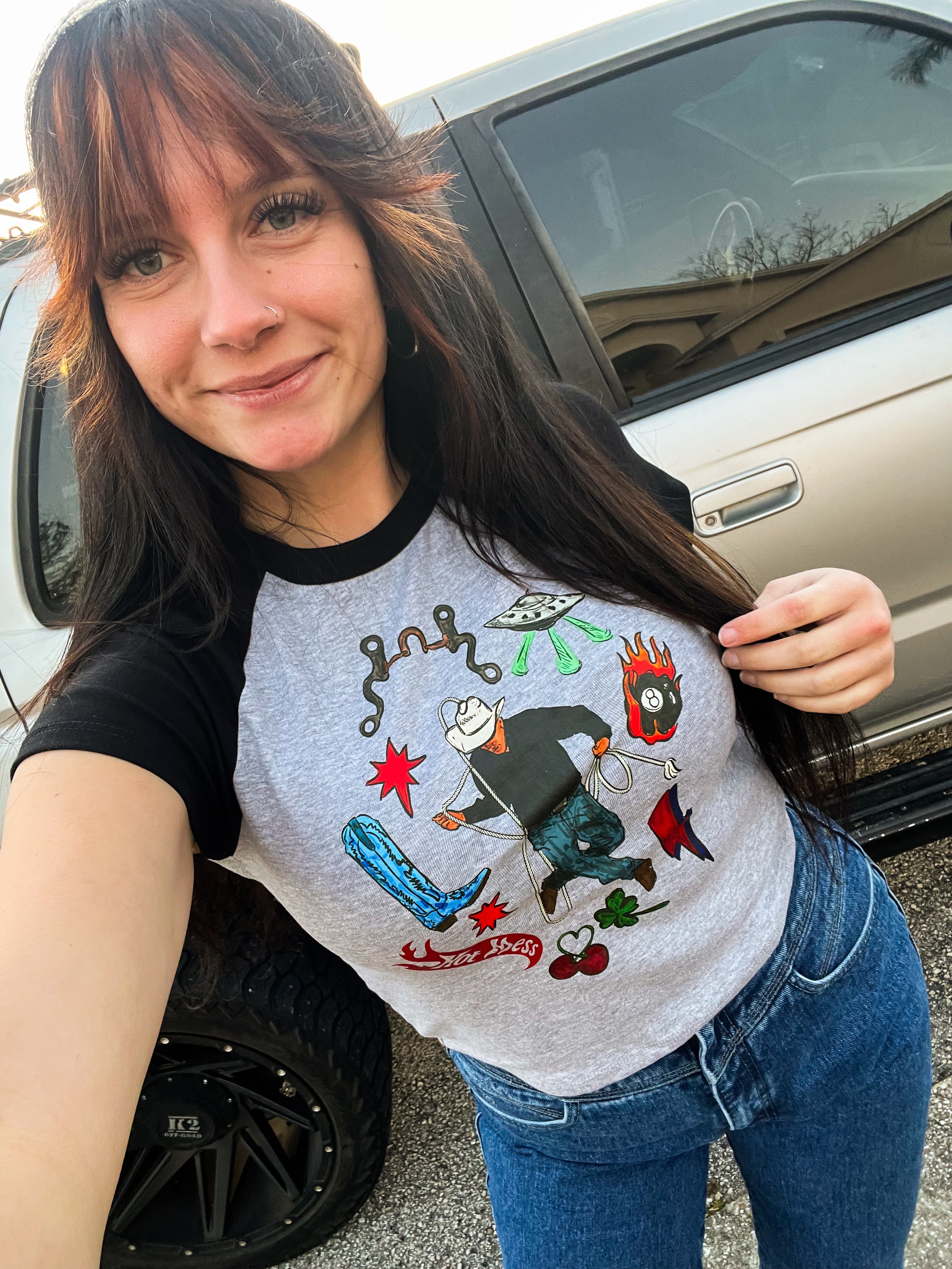 Rowdy Cowboy Collage Cropped Tee